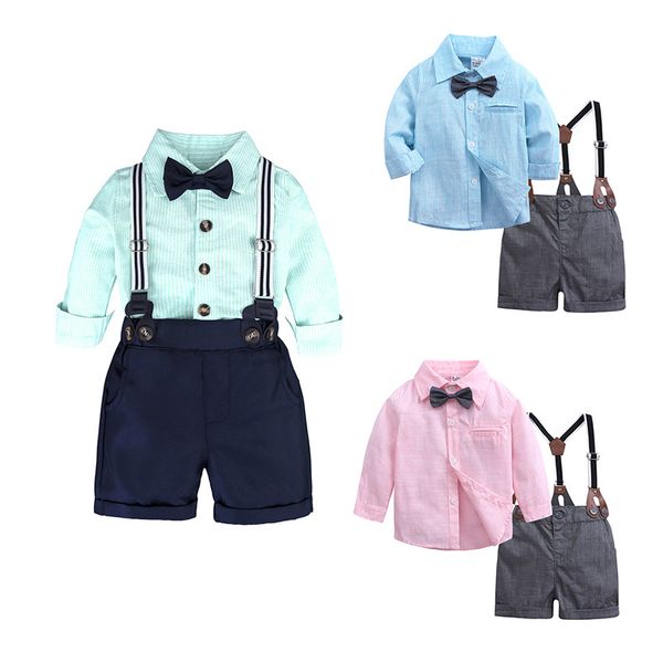 

newborn baby boy clothes set cotton long sleeved pendant bow tie+ shirt+ trousers suit gentleman kids clothing toddler outfits, White