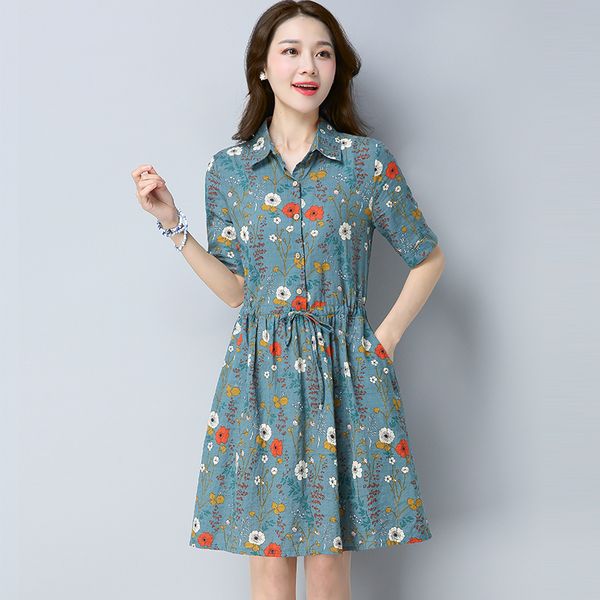 

2019 new summer japaness style mori girl cotton linen dress half sleeve turn down collar lace up mini dress for women robe femme, Black;gray