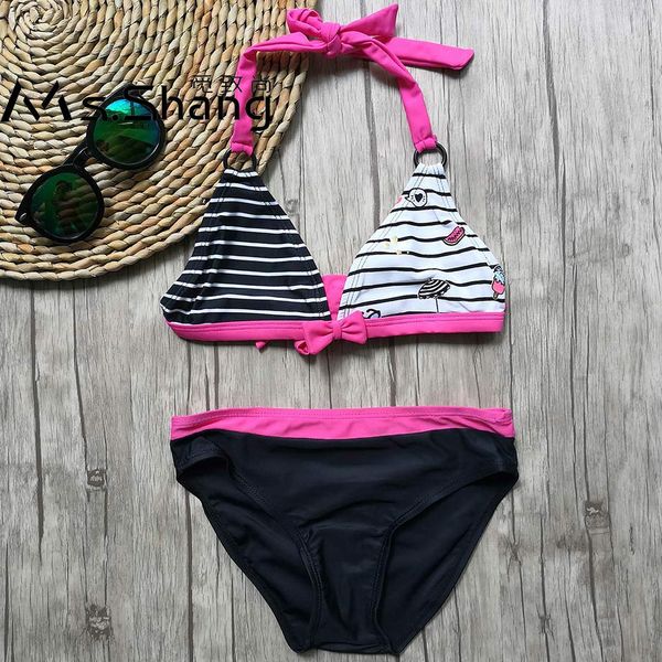 

6-14 years girl swimsuit kids striped teenager girl bikini halter swim wear two piece children swimwear girls bathing suits