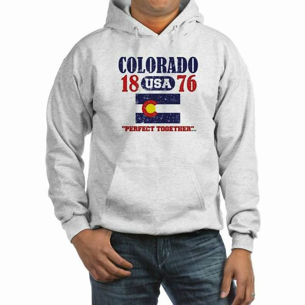 

colorado / usa 1876 statehood "perfect together "distressed" hoodie w/pockets, Black