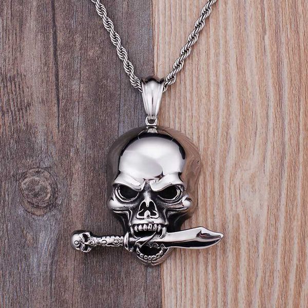 

biker 316l stainless steel large skull skeleton pendant men's necklace gothic cool jewelry 22, Silver