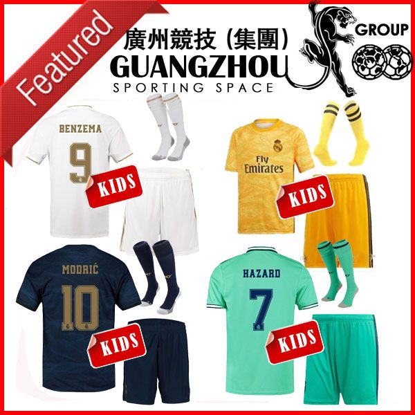 

Kid kit 19 20 real madrid occer jer ey third away 2019 hazard 7 jovic benzema modric goalkeeper child cami eta de futbol football hirt