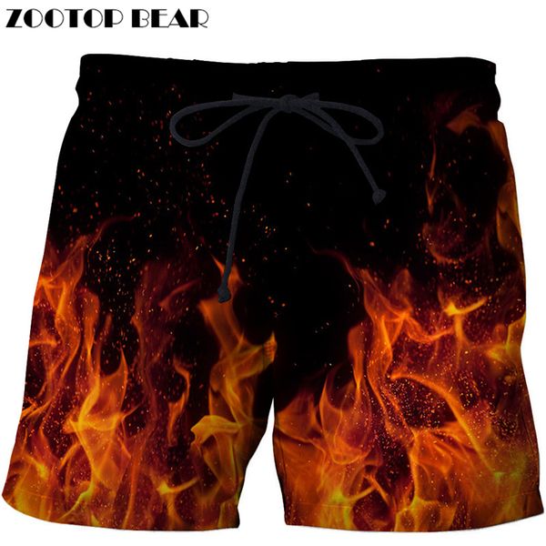 

fire printed beach shorts men pants funny board shorts plage quick dry casual swimwear streetwear dropship, White;black