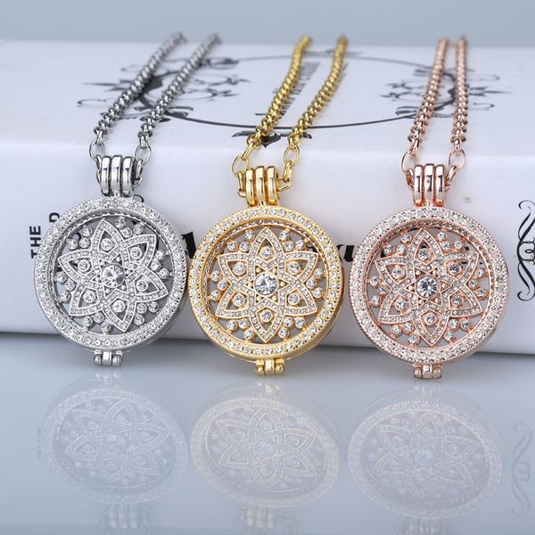 

deluxe 35mm coin necklace pendants fit disc 33mm coins holder woman girl decorative fashion jewelry crystal rose gold, Silver