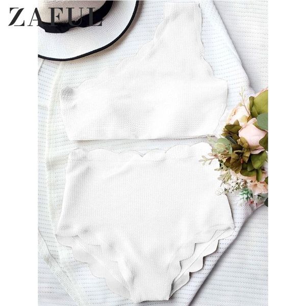 

bikinis set zaful women high rise scalloped one shoulder bikini waisted wire bathing suit padded asymmetrical beachwear summer