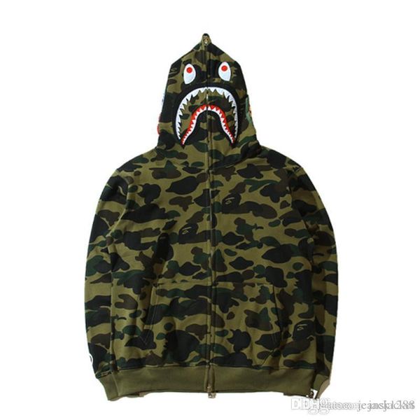 

camouflage jacket for man fashion brand japanese style shark head coat for lovers hooded jacket for teenager size s -2xl, Black;brown