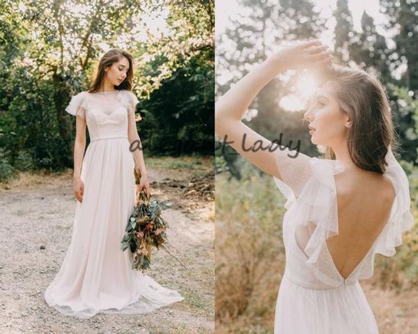 

горошек кружева чешские свадебные платья винтаж полная длина тонкий jewel шея спинки загородный сад свадебные платья, White