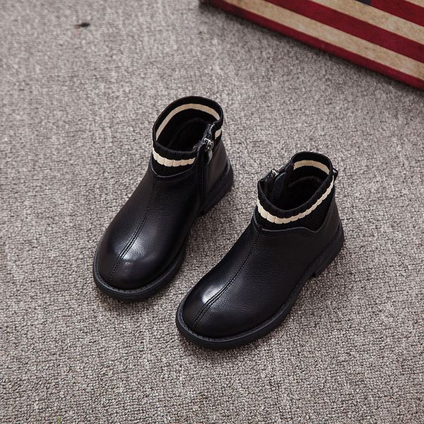 

kids boots 2019 winter girls boys martin boots student genuine leather waterproof snow fashion plush warm children, Black;grey