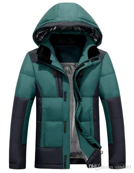 

4 colors mens winter jacket color matching brand logo printing hooded down jacket outwear warm clothes thicken doudoune homme asian size, Black