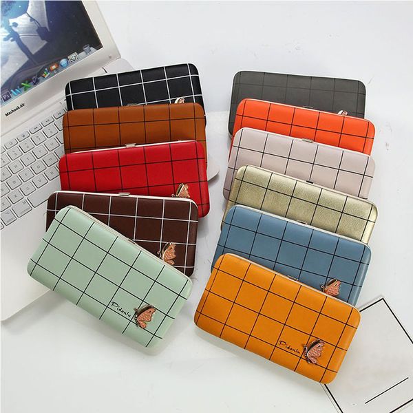 

fashion women's clutch bag cute butterfly applique plaid pu leather phone bag