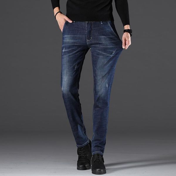 

denim trousers jeans for men sweatpants streetwear straight hip hop elastic jeans casual pants autumn male solid slim designer, Blue