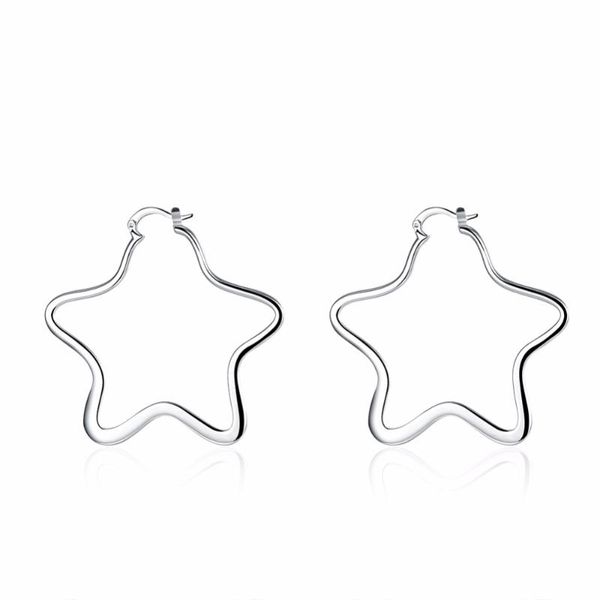 

charm fashion hollow five-pointed star flattened big hoop earring geometric stars simple earrings for women silver jewelry gift, Golden