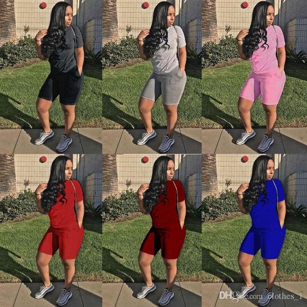 

women designer tracksuit short sleeve outfits shirt pants 2 piece set skinny shirt short tights sport suit pullover pants klw0476, Gray