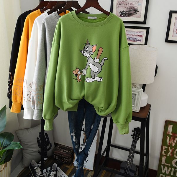 

зима обдирает толстовку женщина с длинными рукавами толстых теплых фуфайками негабаритного мультфильм пуловер hoodie осень хлопок повседневн, Black