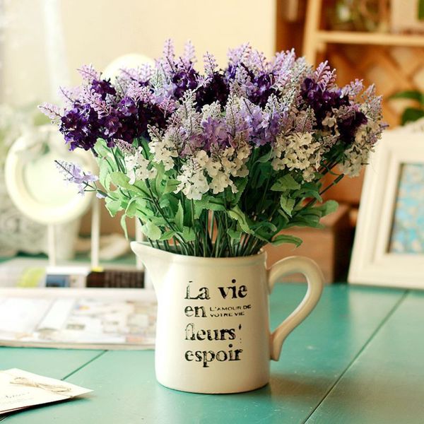 

10pcs 10heads lavender flowers silk artificial bouquet wedding party home decor craft