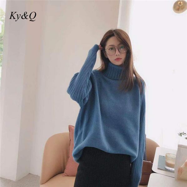 

runway design 2019 women korean version pullover turtleneck solid color loose large size sweater ladies knit lazy stylel clothes, White;black
