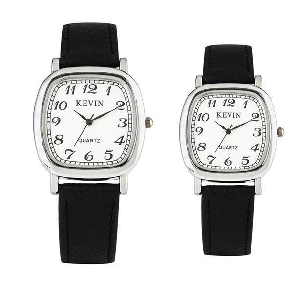 

new fashion 2019 kevin lovers' watches arabic numerals display quartz men women leather wrist watch casual couple clock gift, Slivery;brown