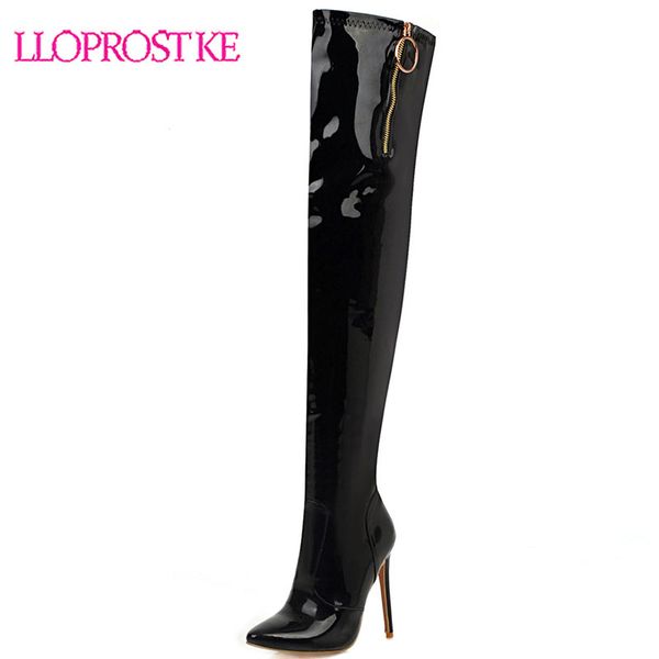 

lloprost ke plus size 33-48 autumn winter point toe shoe high stiletto heel over the knee boots thigh high boot women shoes h599, Black
