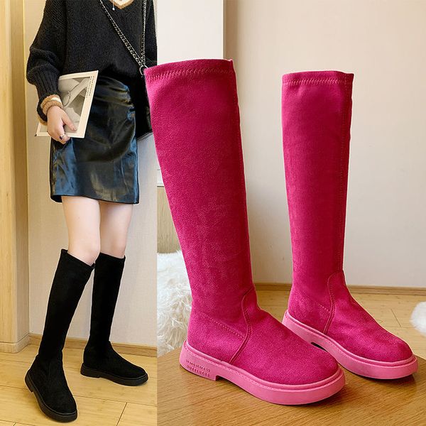 

girls in boots crossing knees new autumn knight boots tide of 2019, Black