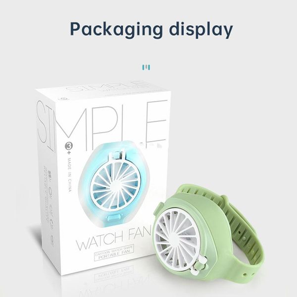 

2020 portable mini fan cartoon watch-shape folding fashion pocket usb rechargeable fan with comfortable wrist strap with retail box