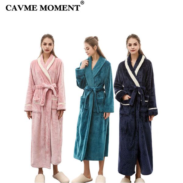 

cavme custom winter long flannel bathrobe bride bridesmaid kimono robe for lovers night dressing gown sleepwear plus size, Black;red