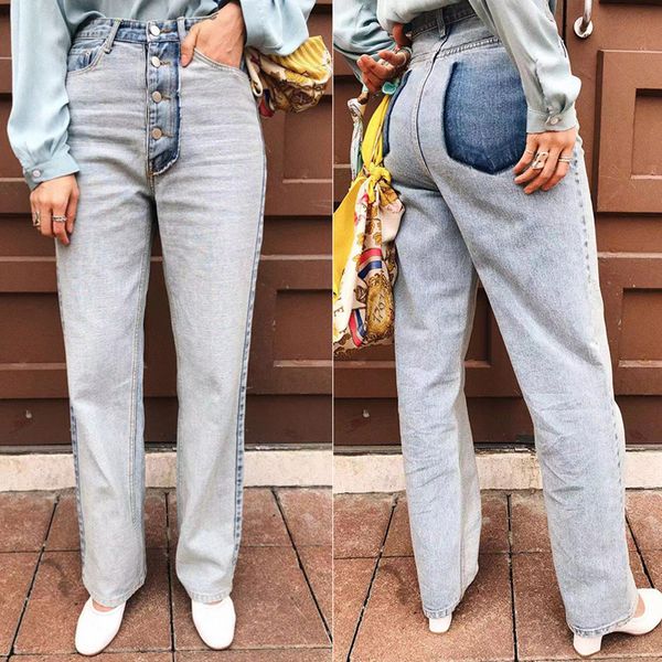 

vintage light blue омывается джинсы женские брюки casual однобортный denim свободные брюки высокой талией streetwear femininas 2019