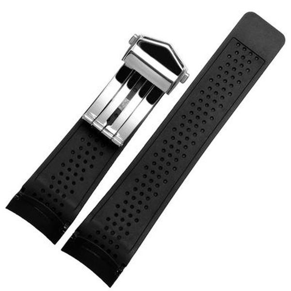 

for tag in stock watch bands 22mm 24mm watchbands for tag black diving silicone rubber holes band strap stainless steel replacement, Black;brown