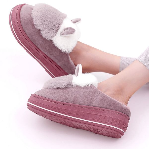 

sheep ears thick foundation women slipper home shoes plush chinelos pantufas adulto cartoon indoor house slippers indoor outdoor, Black