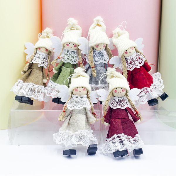 

2pcs/lot fabric lace christmas angel girl pendant for christmas tree decorations lovely doll new year kids xmas gifts