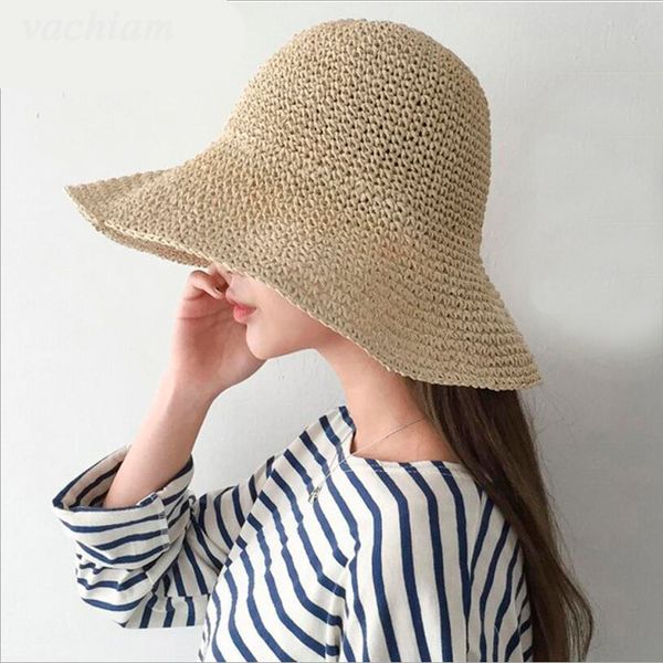 

women summer straw hat vintage handmade crochet straw braid hat summer sun-shading female fisherman, Blue;gray