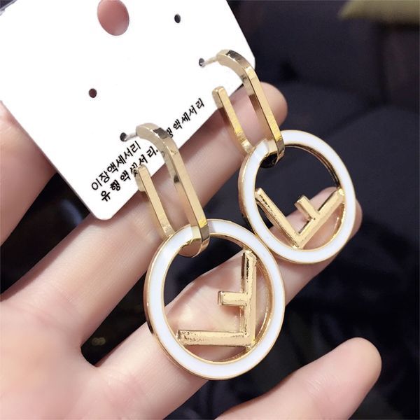 

2019 women's jewelry fashion designers ff letters earrings retro circle shape dangle earrings 18k silver plated women's earrings
