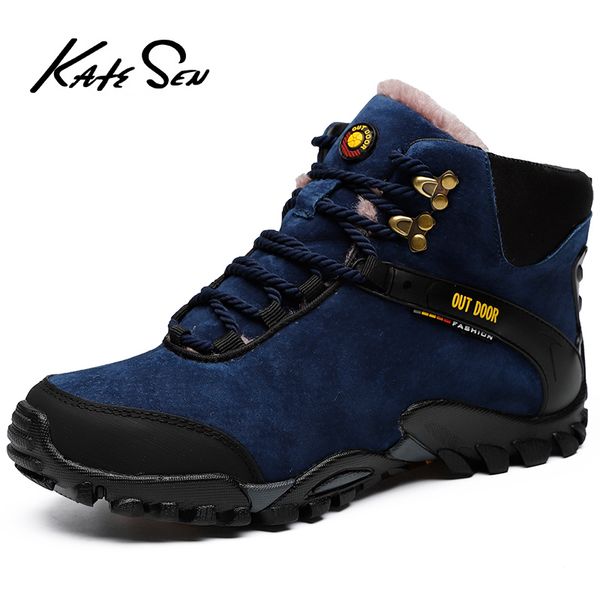

katesen men boots winter thick plush men's snow boots shoes winter warm non-slip shoes fashion ankle men's botas hombre, Black