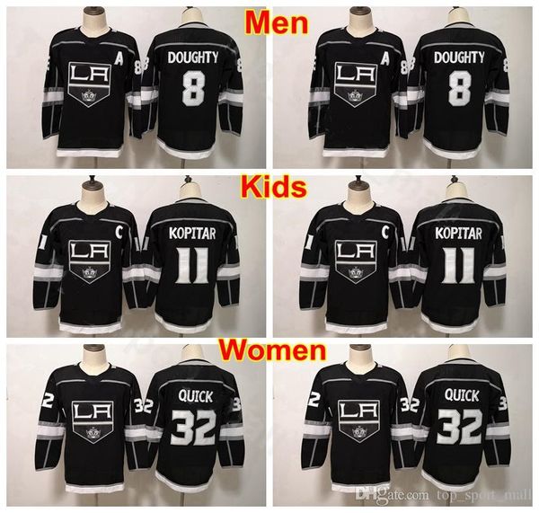 

men women youth los angeles kings jersey 8 drew doughty 11 anze kopitar 32 jonathan quick ice hockey black man woman lady kids, Black;red