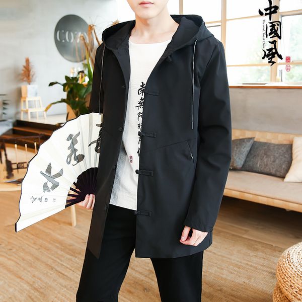 

jacket men 2020 new fashion chinese kylin embroidery hooded jackets casual mens coats autumn winter windbreaker, Black;brown