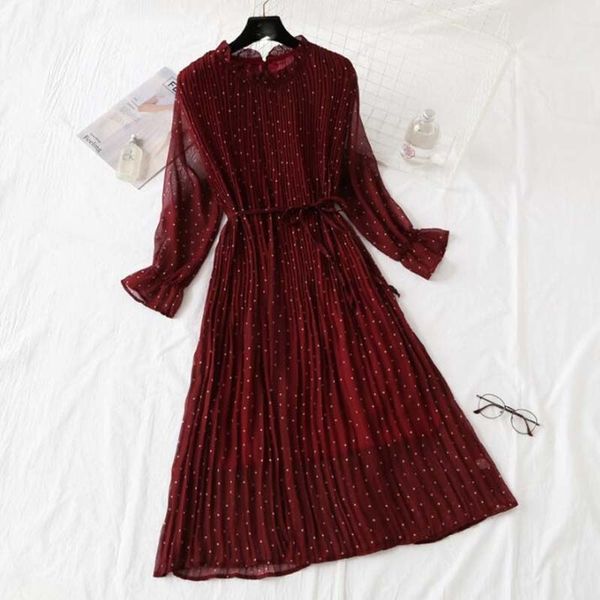 

womens dresses woman clothing women print pleated chiffon dress 2019 summer new spring casual flare sleeve lotus neck basic dresses, Black;gray