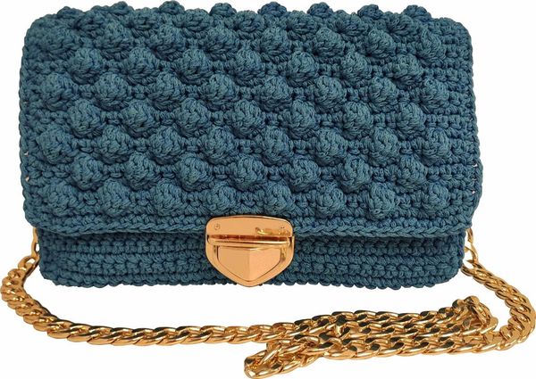 

blue straps knit bag handbag - hand knit - handmade