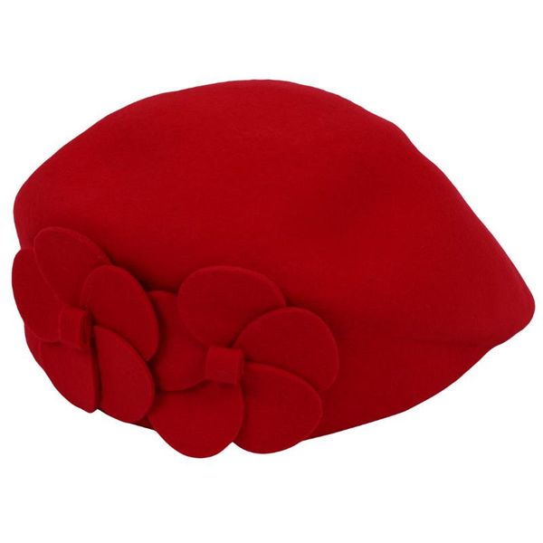 

women wool autumn winter 2 flowers beret hat felt hat (red, Blue;gray