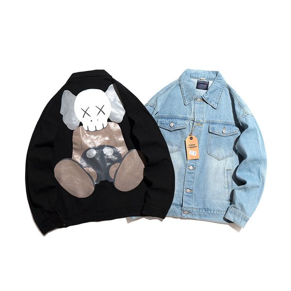 

kaws куртка американского дизайнера бренд мужского пиджак роскошной классическая обратно печать тенденция денима высокого качество проблемно, Black;brown