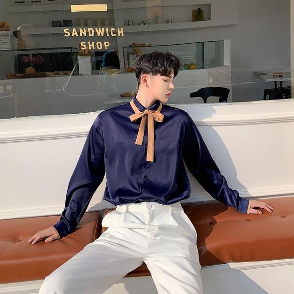 

мужчины с длинным рукавом галстук лук бизнес повседневная рубашка винтажная мода уличная мужская партия платье рубашки сценическая одежда, White;black