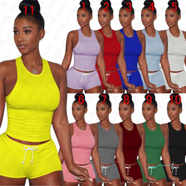 

women summer shorts sets sleeveless vest outfits 2 pieces set solid color shorts tracksuit breathable sportwear jogger sportsuit d51109, White