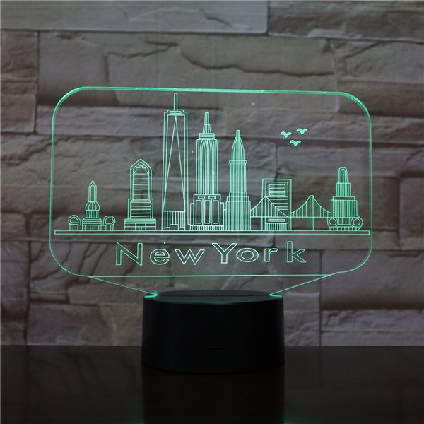 

city new york usb 3d led night light veilleuse lamp decoration rgb kids baby gift famous buildings table lamp bedside neon