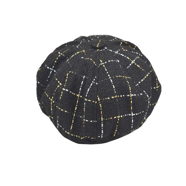 

retro women's autumn and winter outdoor female beret plaid hat painter newsboy casual beret octagonal cap, Blue;gray