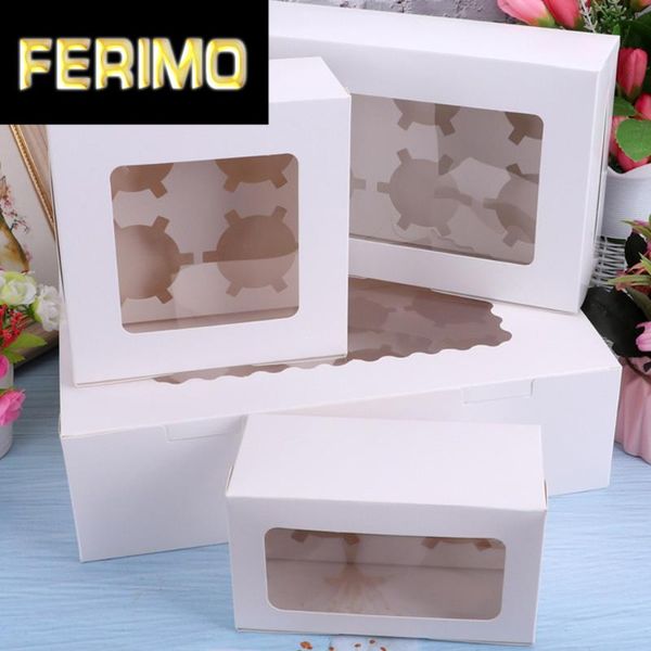 

5pcs diy paper box with window white/red/kraft paper gift box cake packaging boxes for wedding home party muffin packaging