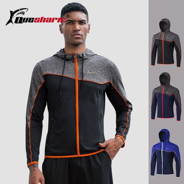 

winter autumn men hooded running jacket gym training fitness sportswearjogging long sleeve zipper coat bodybuilding tracksuit, Black;red