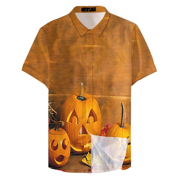 

2019 cartoon print men pumpkin printing custom casual shirt, White;black