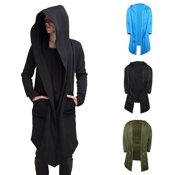 

nice men trench hooded solid color trench coat long sleeve hoody outwear streetwear spring autumn men long jacket cardigan, Tan;black