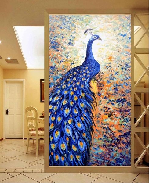 

wdbh 3d wallpaper custom p blue peacock oil painting art porch background home decor living room 3d wall muals wall paper for walls 3 d