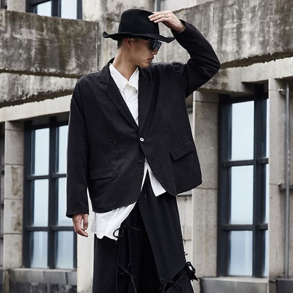 

men vintage black casual blazer suit jacket male streetwear loose hip hop gothic stage clothing suit coat outerwear, White;black