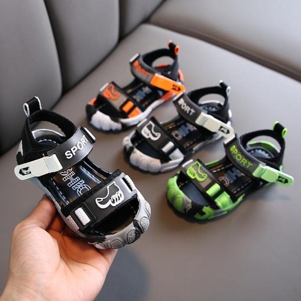 

summer 2020 children's shoes new boys' soft-soled beach sandals toddler boys closed toe sports leisure sandals korean edition, Black;red