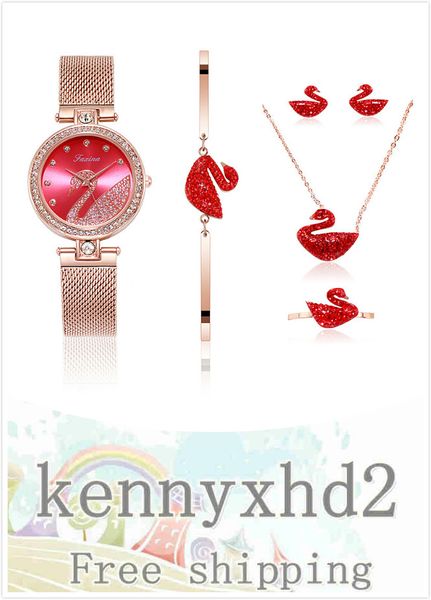 

vibrato explosion temperament wild swan bracelet watch simple five-piece set, Slivery;brown